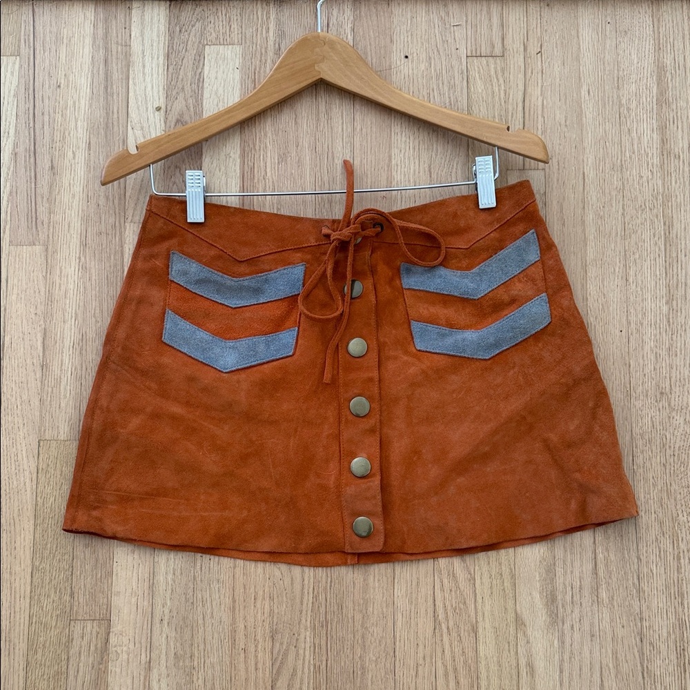 Marc Jacobs Vintage Orange Suede Mini Skirt with Blue Chevron Pockets